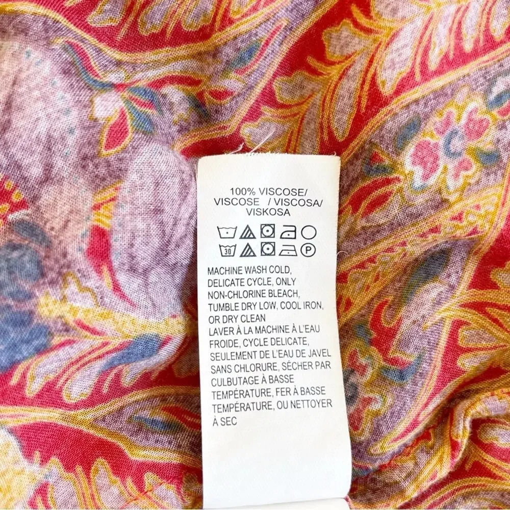 Lucky Brand Button Down Floral Print Top Orange Red Size Small EUC - Picture 12 of 15